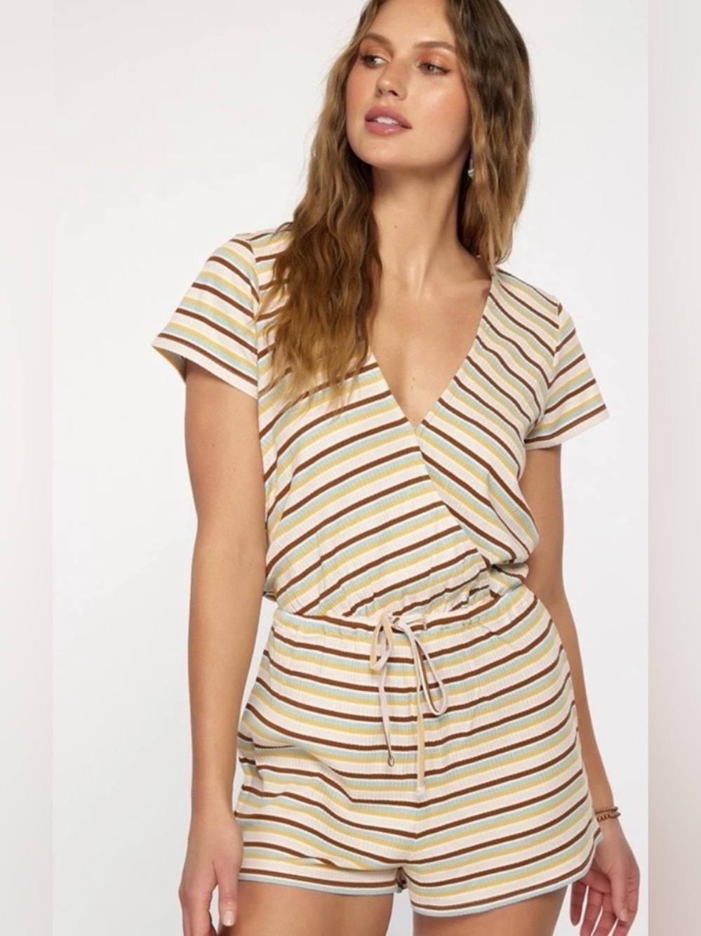 🐠 O'Neill Robbie All Day Striped Romper Loungewear Shorts Vneck Casual Beach